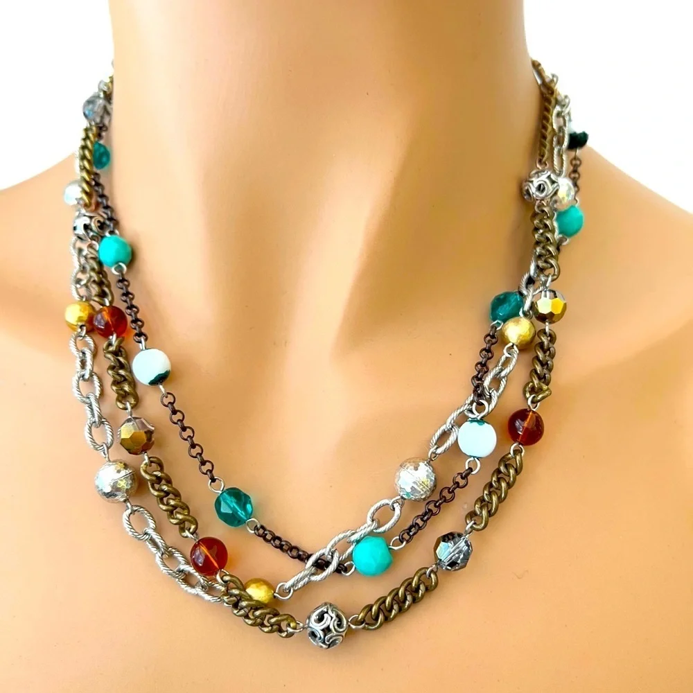 Brighton FOXFIRE Colorful Bead Necklace. Great colors wear with anything